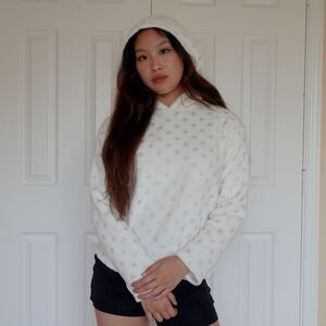 Fluffy hooded long sleeve shirt